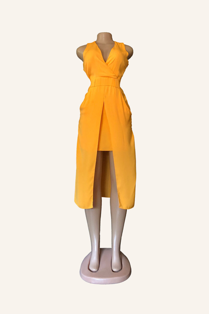 River Island Mustard-yellow Slit Midi Dress