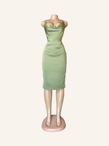 Oh Polly Olive Green Satin Midi - Image 3