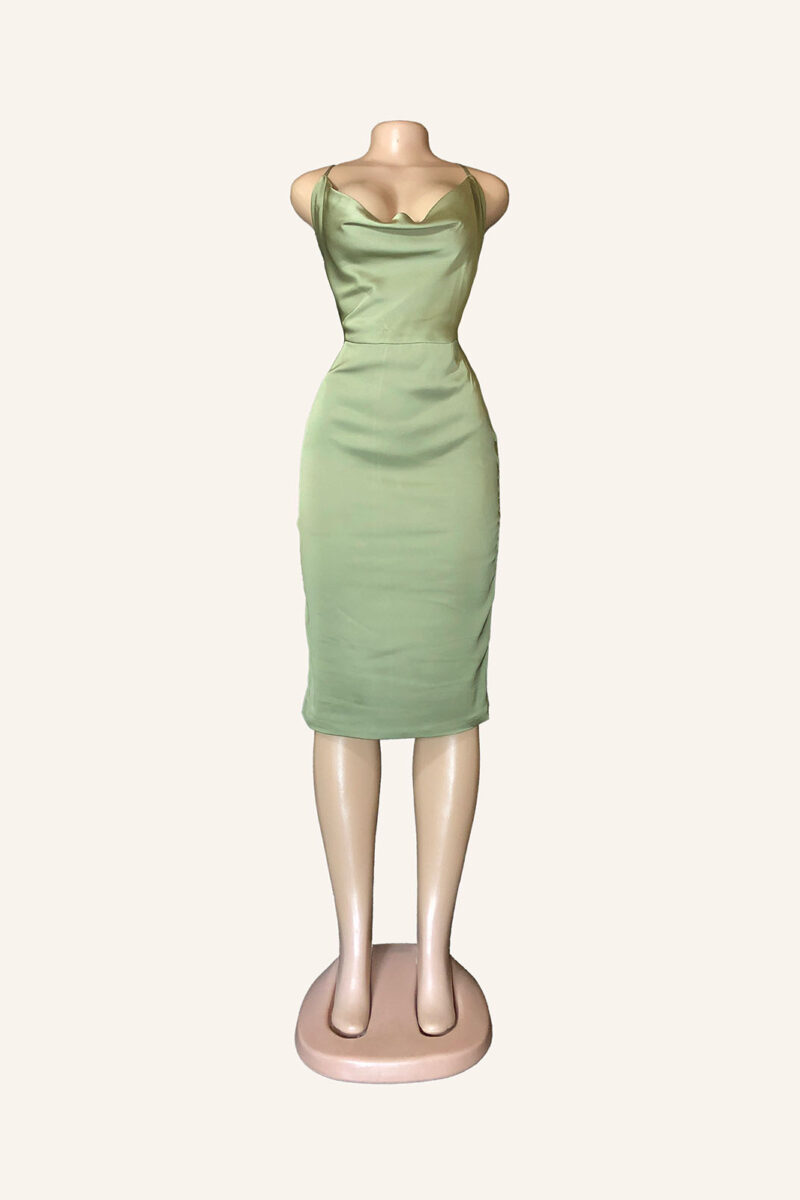 Oh Polly Olive Green Satin Midi