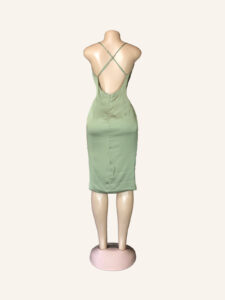 Oh Polly Olive Green Satin Midi - Image 2