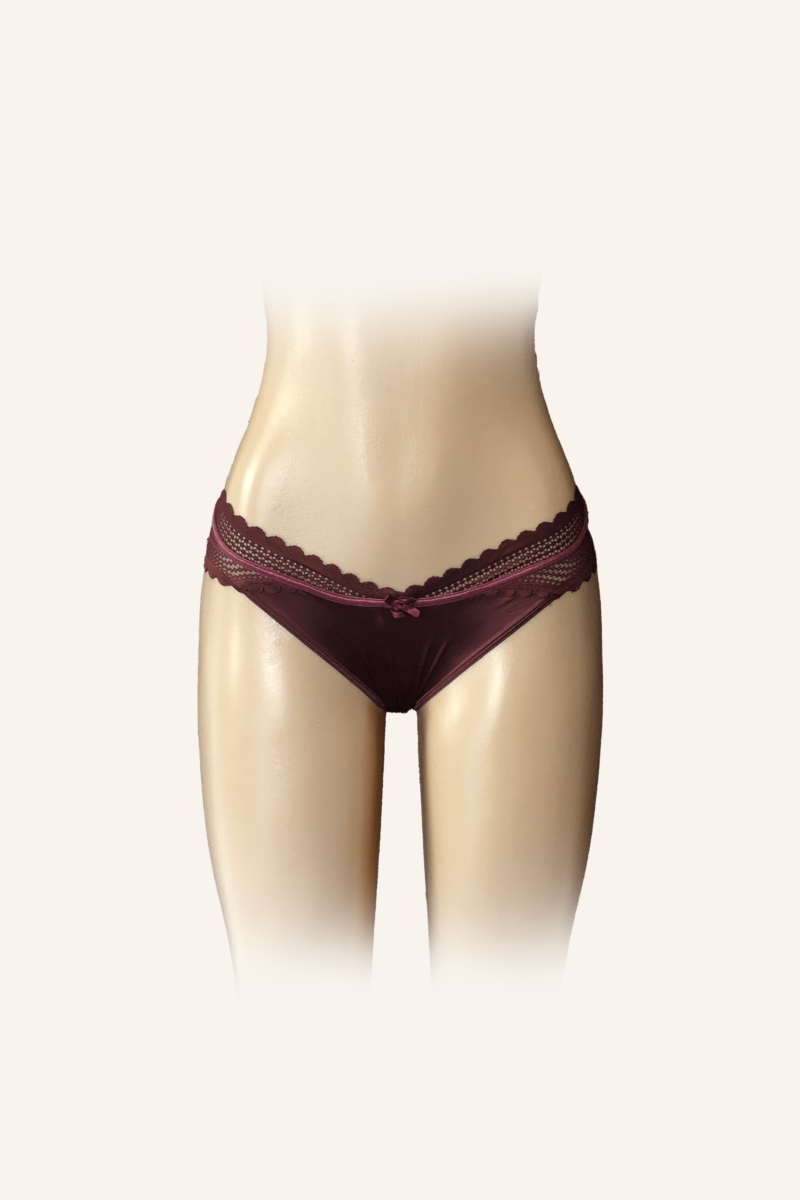 Burgundy Lace-Trimmed Satin Bikini Panty