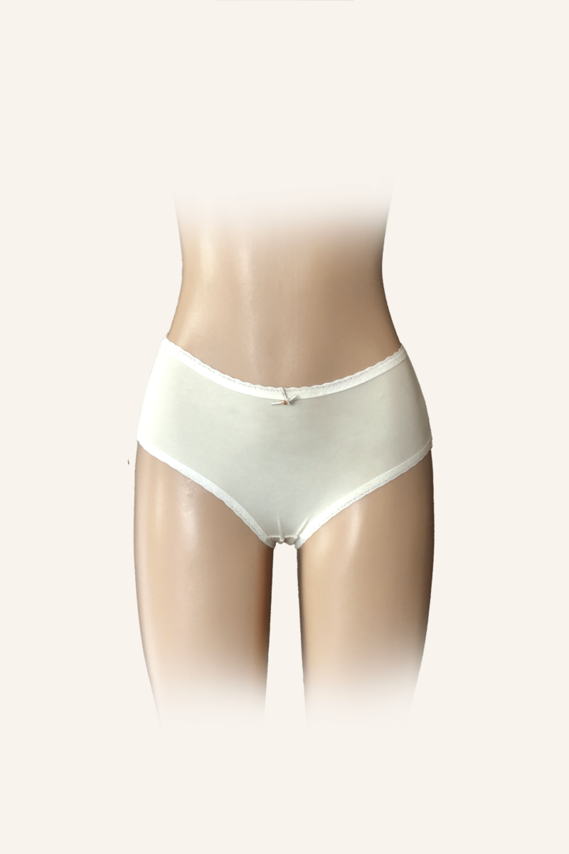 High-Waist Cotton Briefs with Lace Trim - Ivory