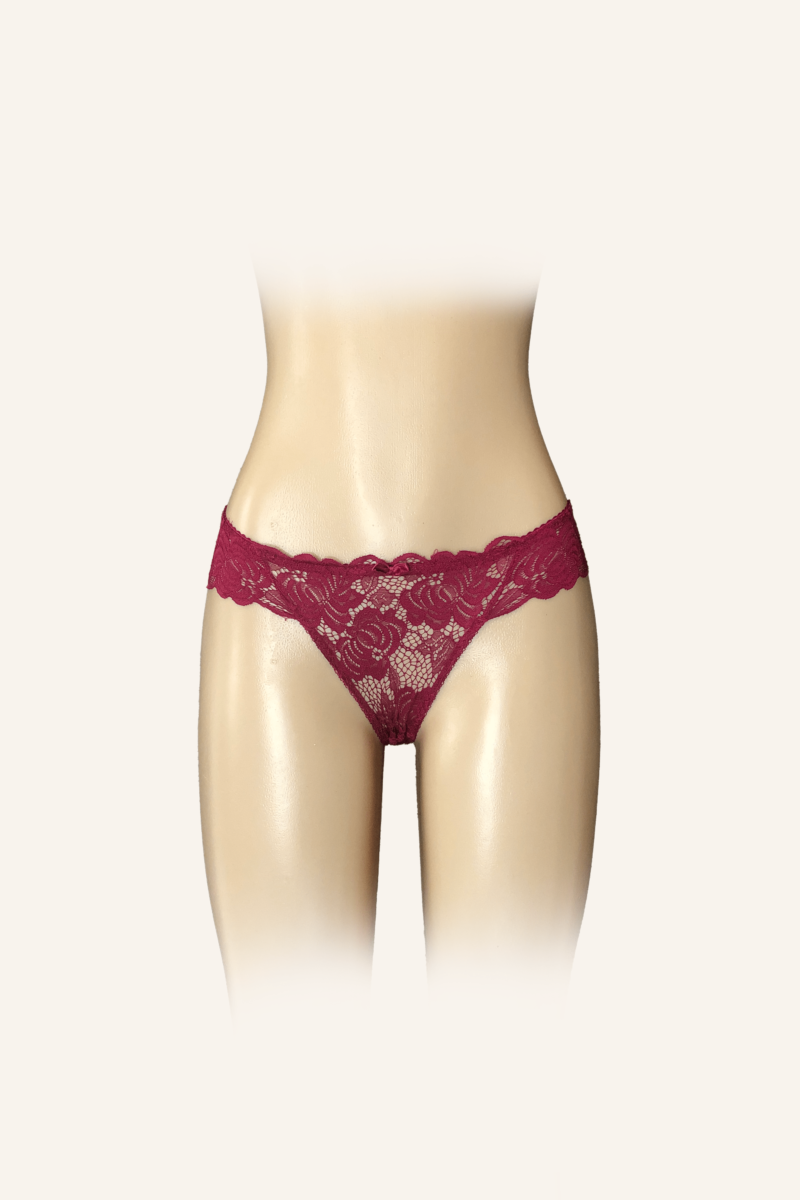 Luxury Floral Lace Briefs in Deep Burgundy