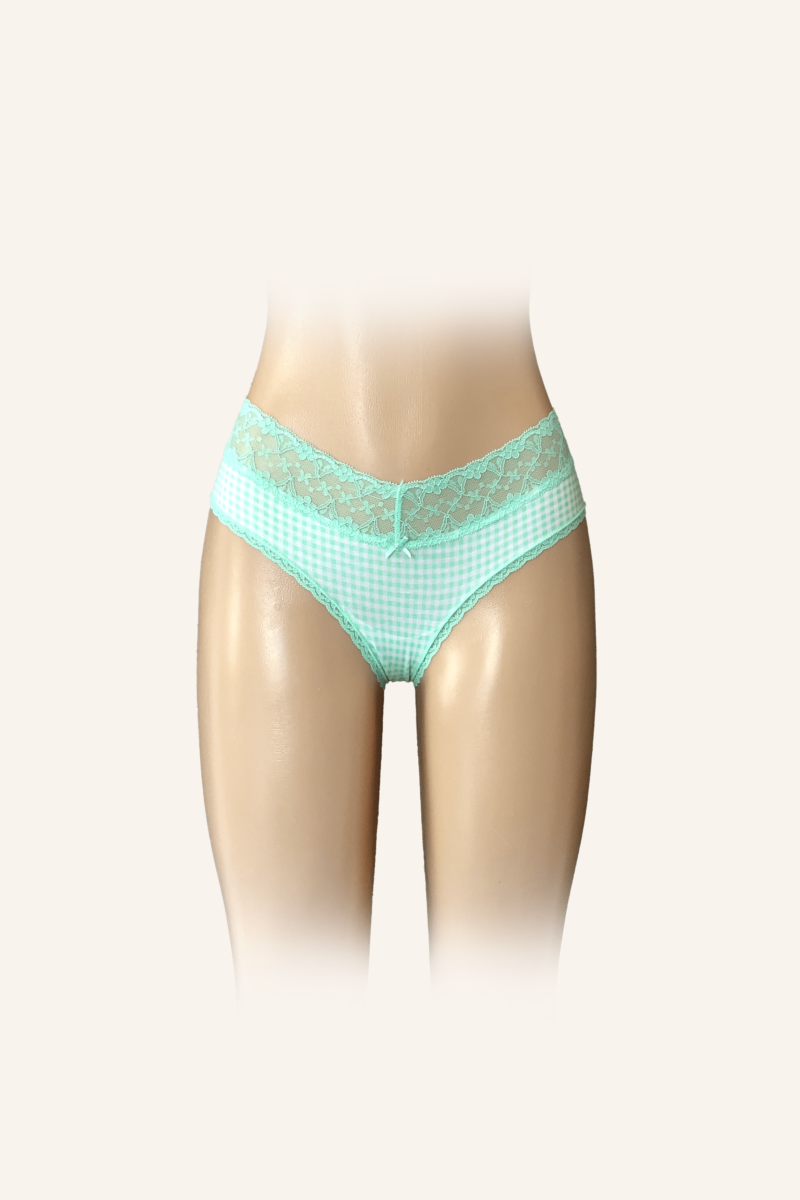 Gingham Lace-Trimmed Mid-Rise Briefs