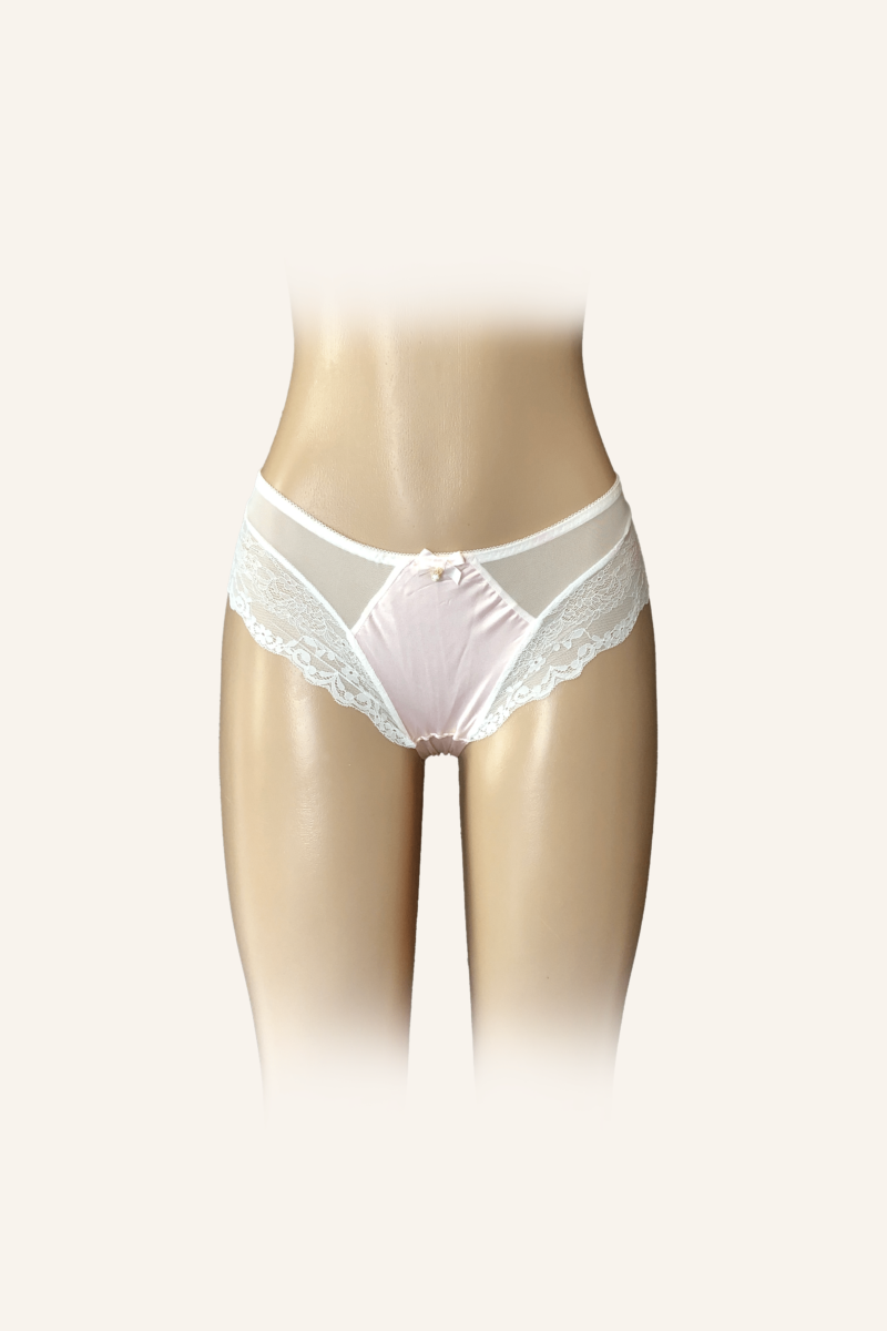Blush Pink Satin & Lace Mid-Rise Panties