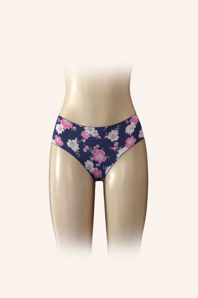 Navy Floral Lace-Trimmed High-Cut Panty