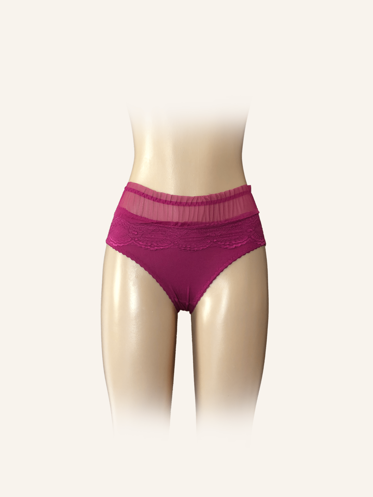 High-Waisted Lace Briefs in Deep Berry