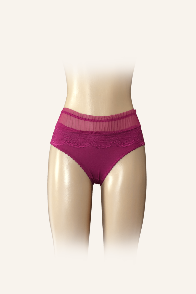 High-Waisted Lace Briefs in Deep Berry