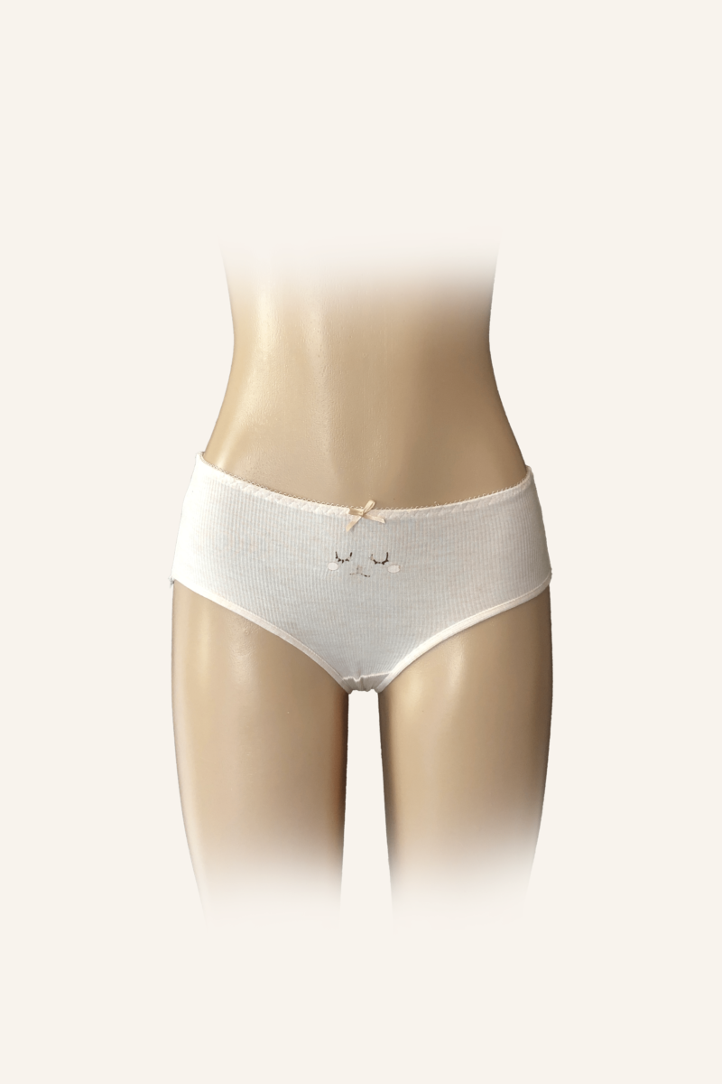 Cotton Bikini Briefs with Cute Cat Embroidery