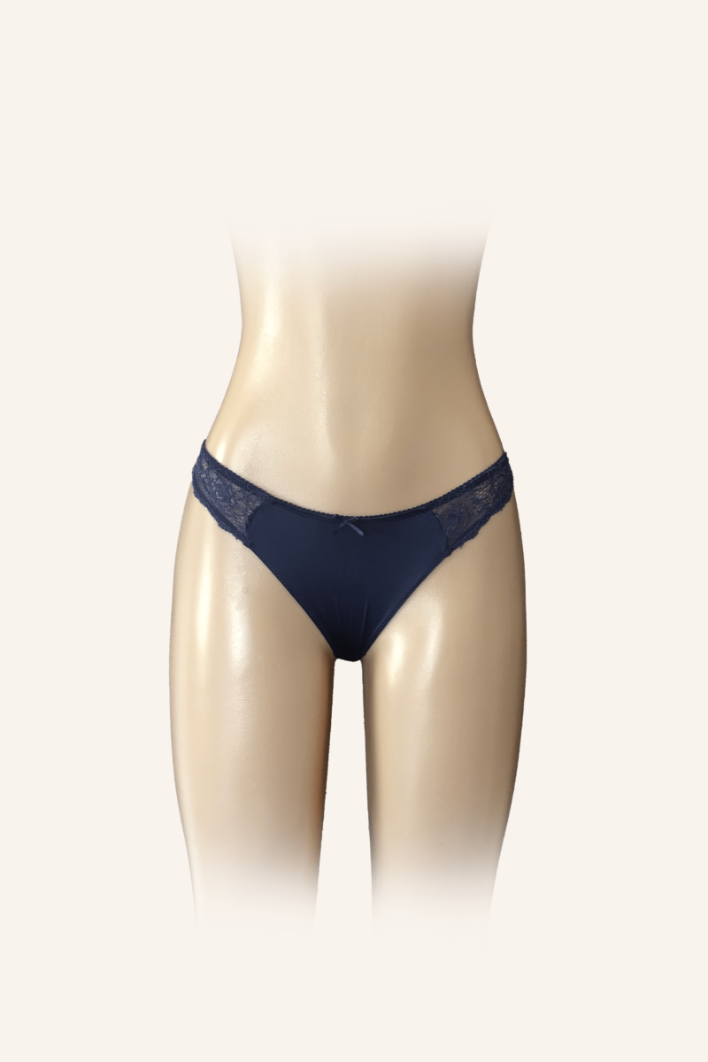 Elegant Navy Lace-Trimmed Bikini Panty