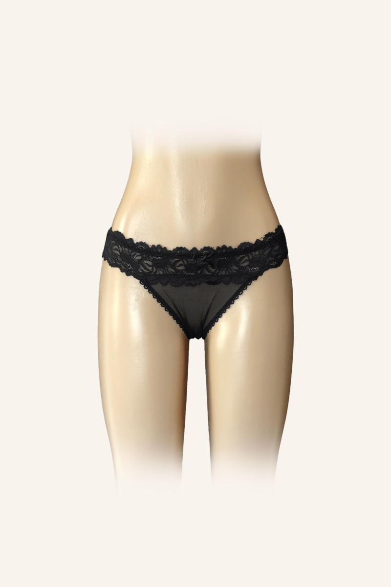Black Lace Open-Back Ribbon Tie Panty