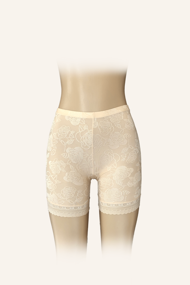 Beige Floral Lace Mid-Thigh Shapewear Shorts