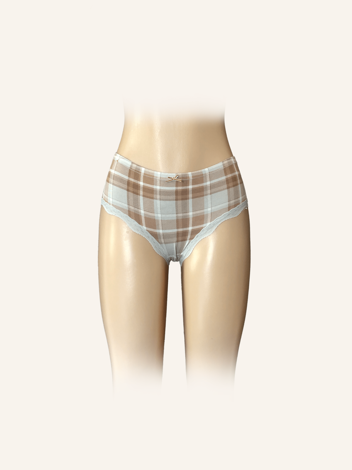 Vintage Plaid Cotton Briefs with Lace Accents