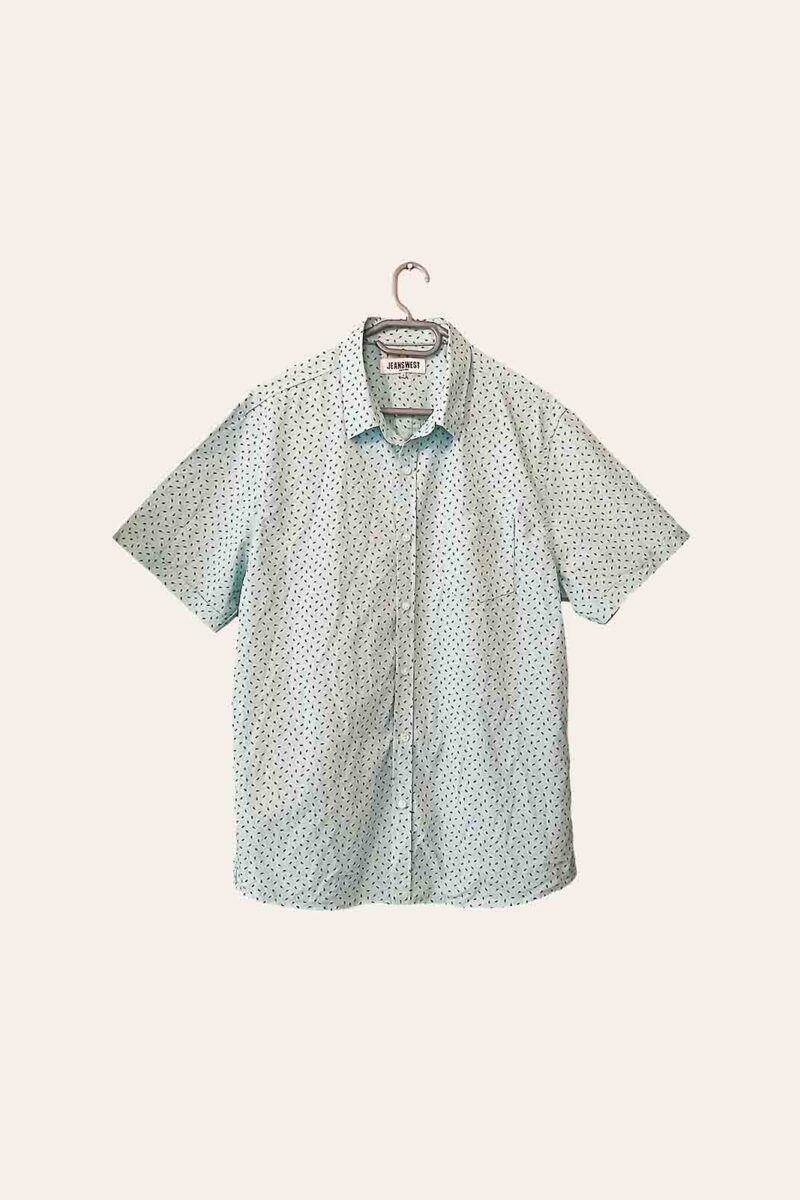 Men's Light Blue Printed Short-Sleeve Shirt