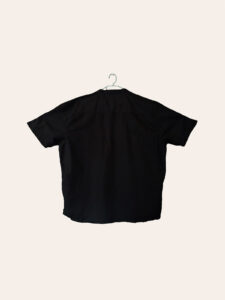Minimalist Black Mandarin Collar Shirt – Short Sleeve Button-Down - Image 2
