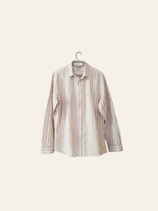 Beige Striped Long Sleeve Button-Up Shirt - Image 3