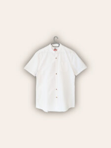White Mandarin Collar Short Sleeve Button-Up Shirt - Image 3