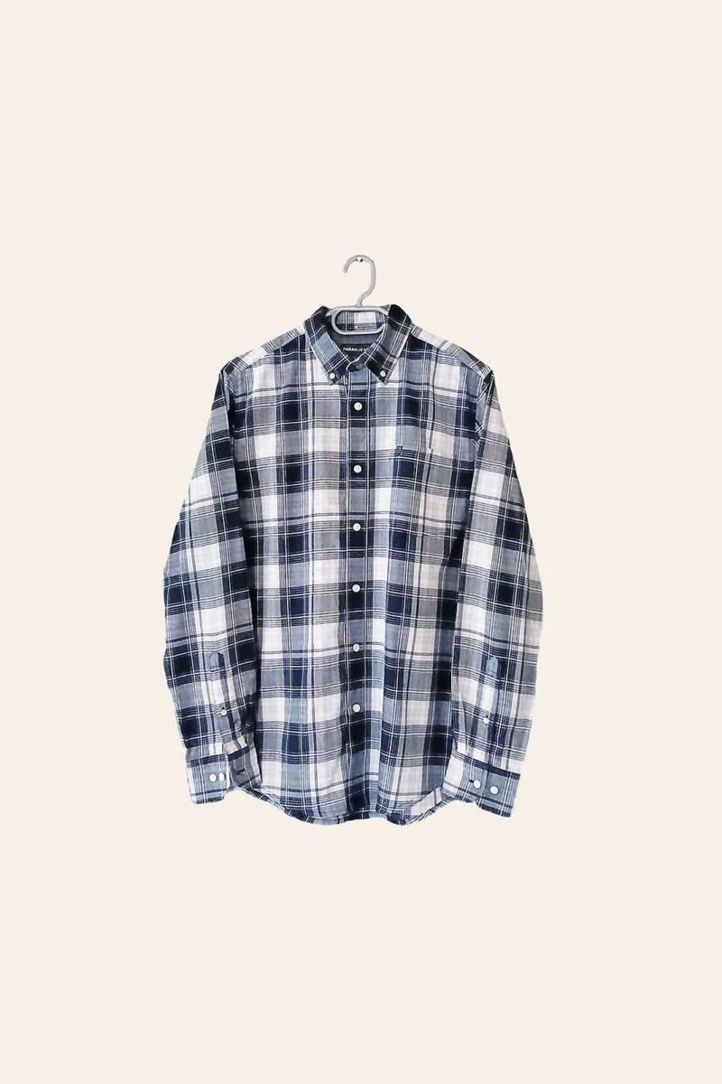 Men's Navy & White Plaid Button-Down Shirt