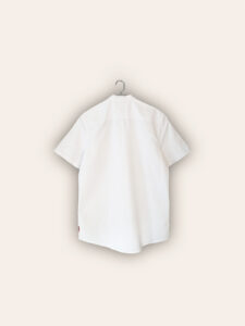 White Mandarin Collar Short Sleeve Button-Up Shirt - Image 2