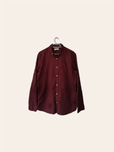 Deep Burgundy Long Sleeve Button-Up Shirt - Image 3