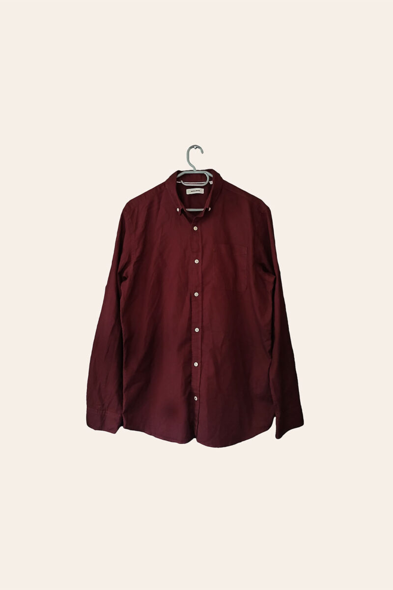 Deep Burgundy Long Sleeve Button-Up Shirt