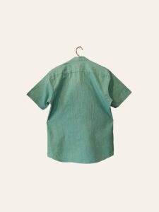 Men's Green Striped Mandarin Collar Short-Sleeve Shirt - Image 2