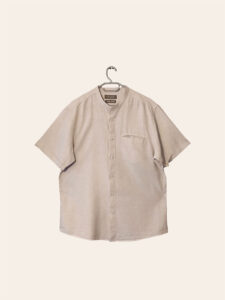 Men's Short-Sleeve Mandarin Collar Linen Shirt - Image 3