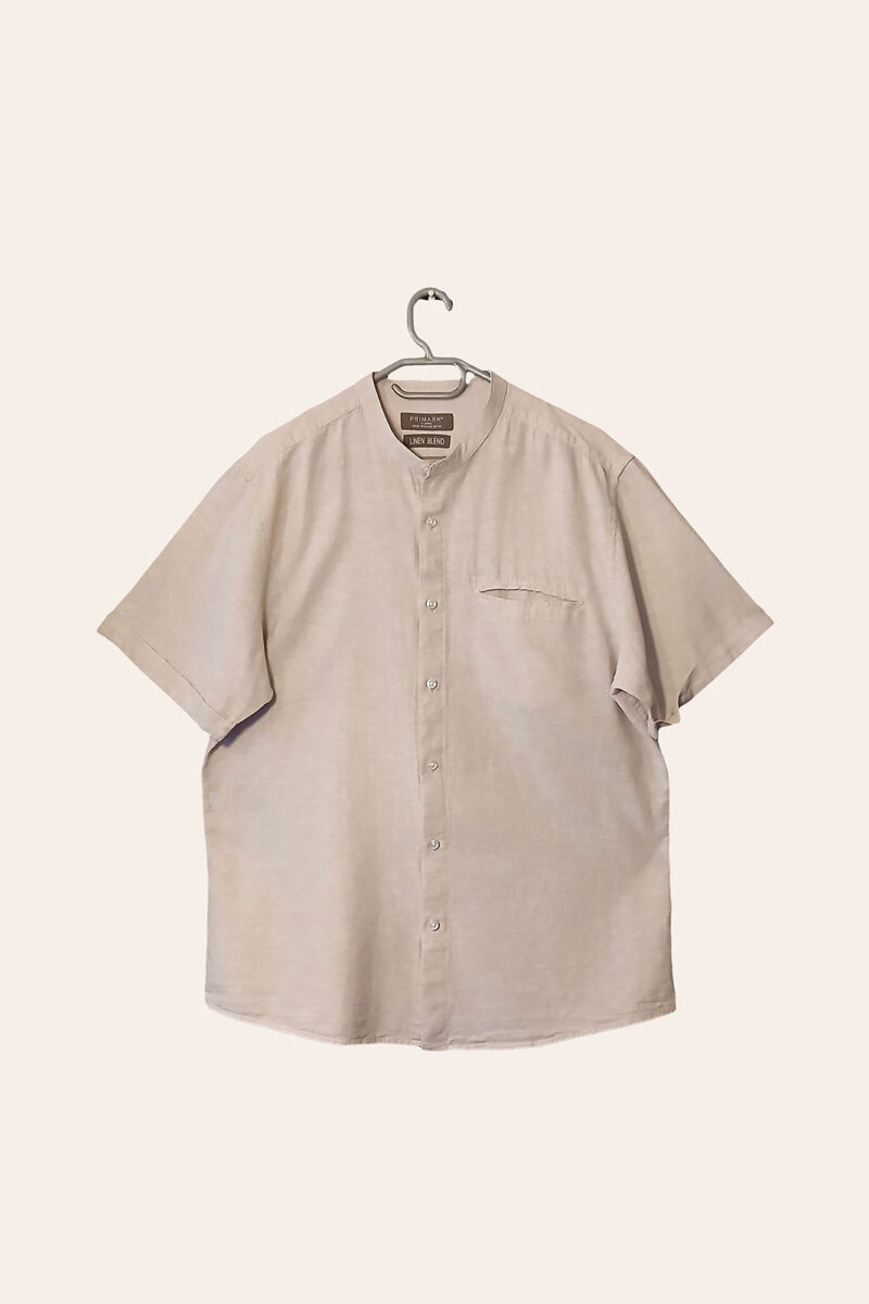Men's Short-Sleeve Mandarin Collar Linen Shirt