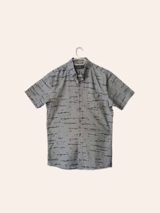 Men's Gray Printed Short-Sleeve Casual Shirt - Image 3