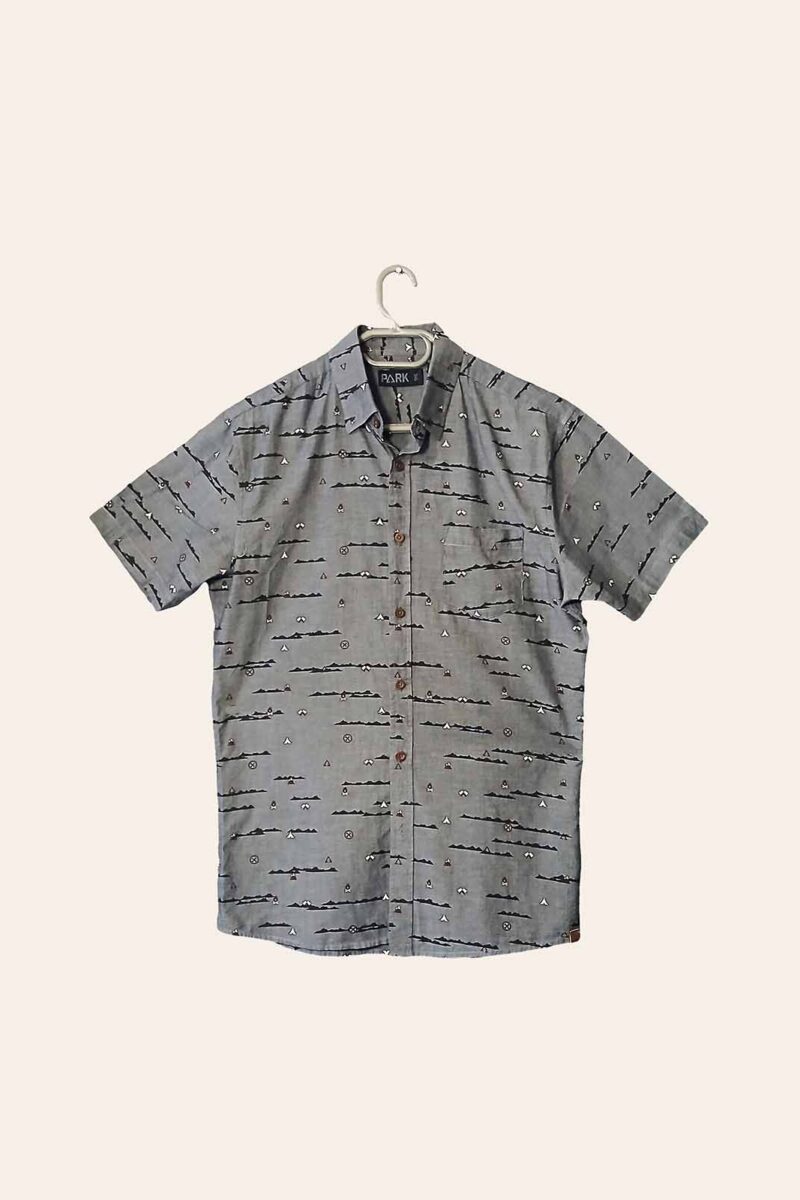 Men's Gray Printed Short-Sleeve Casual Shirt