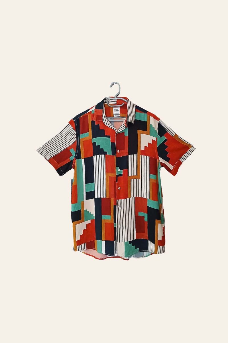 Geometric Print Short-Sleeve Button-Up Shirt