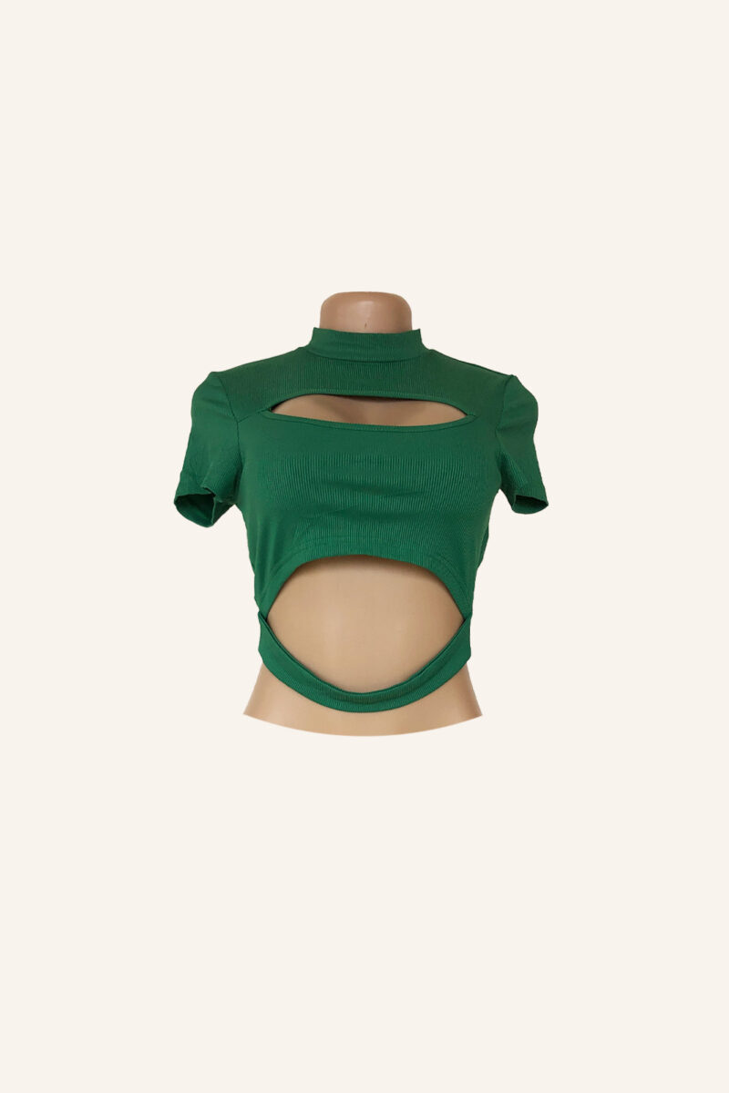 Green Cut-Out Short Sleeve Crop Top