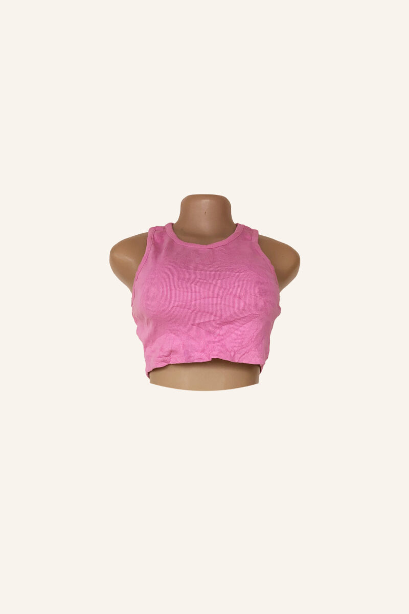 Pink Wrinkled Sleeveless Crop Top