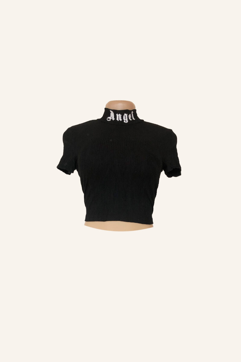 Black Angel Embroidered Crop Top