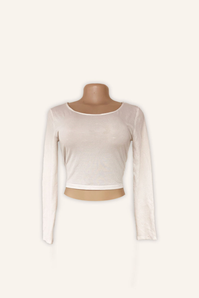 White Striped Long Sleeve Crop Top